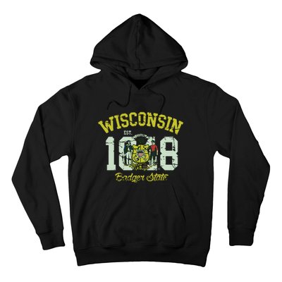 Wisconsin Badger State Flag Vintage Fade Hoodie