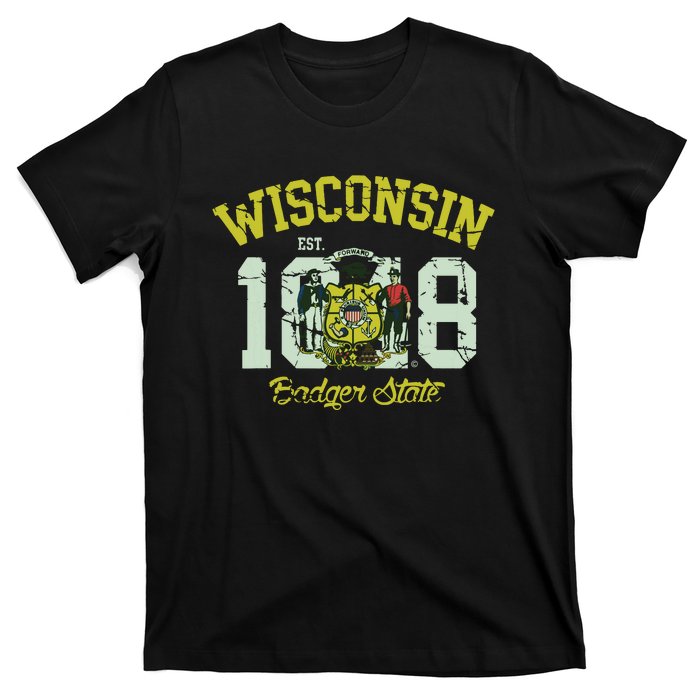 Wisconsin Badger State Flag Vintage Fade T-Shirt