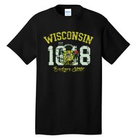 Wisconsin Badger State Flag Vintage Fade Tall T-Shirt