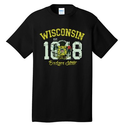 Wisconsin Badger State Flag Vintage Fade Tall T-Shirt