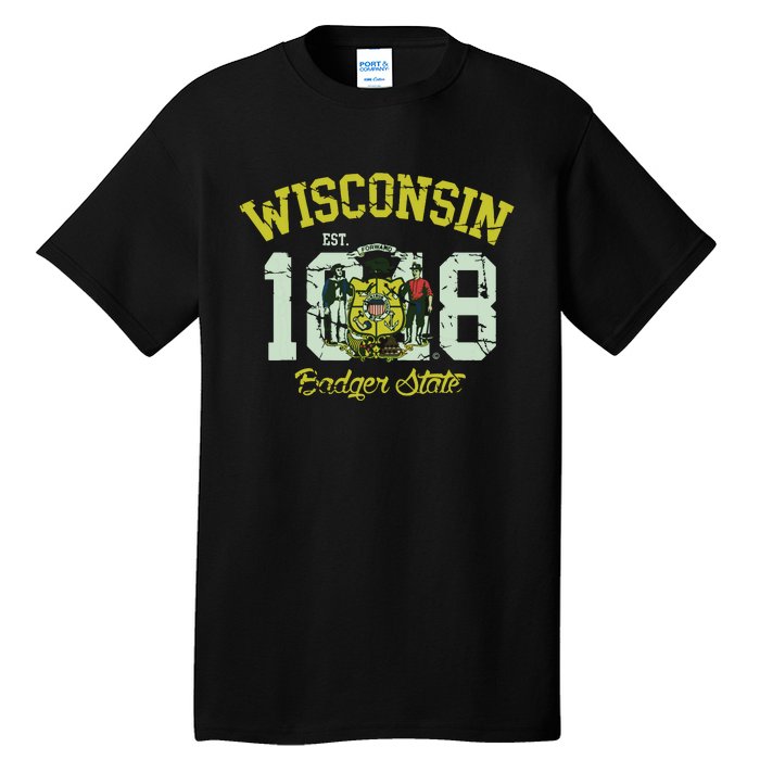 Wisconsin Badger State Flag Vintage Fade Tall T-Shirt