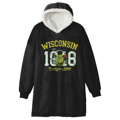 Wisconsin Badger State Flag Vintage Fade Hooded Wearable Blanket