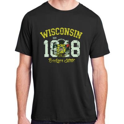 Wisconsin Badger State Flag Vintage Fade Adult ChromaSoft Performance T-Shirt