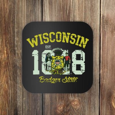 Wisconsin Badger State Flag Vintage Fade Coaster