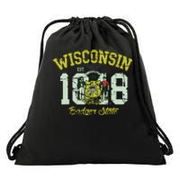 Wisconsin Badger State Flag Vintage Fade Drawstring Bag