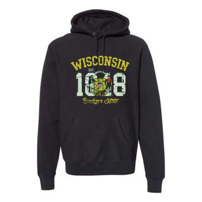 Wisconsin Badger State Flag Vintage Fade Premium Hoodie