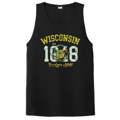 Wisconsin Badger State Flag Vintage Fade PosiCharge Competitor Tank