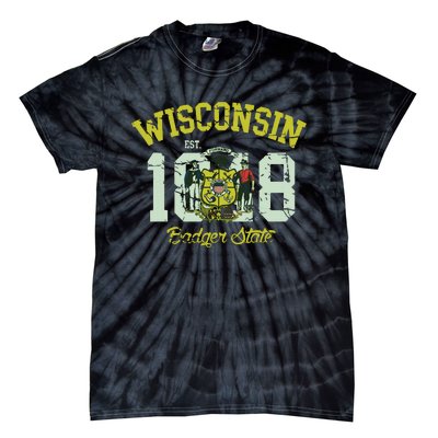 Wisconsin Badger State Flag Vintage Fade Tie-Dye T-Shirt