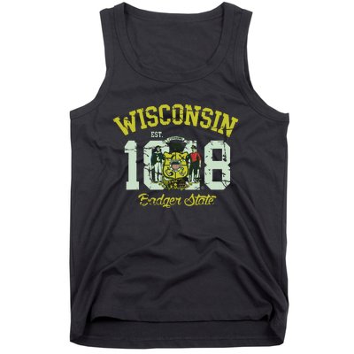 Wisconsin Badger State Flag Vintage Fade Tank Top