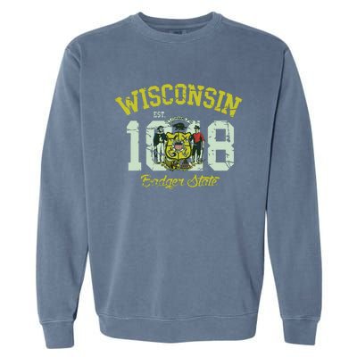 Wisconsin Badger State Flag Vintage Fade Garment-Dyed Sweatshirt