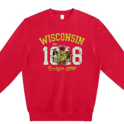 Wisconsin Badger State Flag Vintage Fade Premium Crewneck Sweatshirt