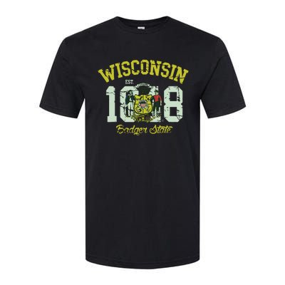 Wisconsin Badger State Flag Vintage Fade Softstyle CVC T-Shirt