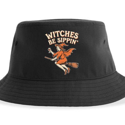 Witches Be Sippin Wine Funny Halloween Witchy Fall Sustainable Bucket Hat