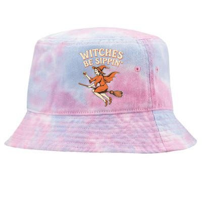 Witches Be Sippin Wine Funny Halloween Witchy Fall Tie-Dyed Bucket Hat