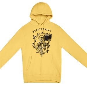 Womens Booktrovert Skeleton Reading Book Funny Bookish Premium Pullover Hoodie