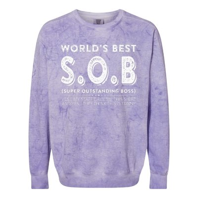 WorldS Best Sob Super Outstanding Boss Funny Colleague Colorblast Crewneck Sweatshirt