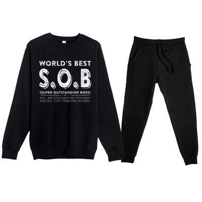 WorldS Best Sob Super Outstanding Boss Funny Colleague Premium Crewneck Sweatsuit Set