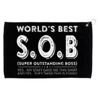 WorldS Best Sob Super Outstanding Boss Funny Colleague Grommeted Golf Towel