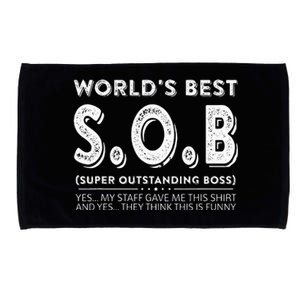 WorldS Best Sob Super Outstanding Boss Funny Colleague Microfiber Hand Towel