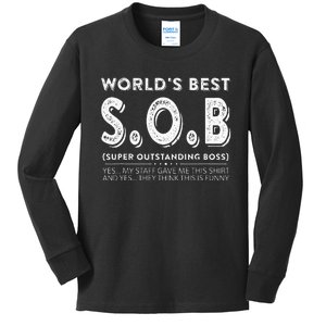 WorldS Best Sob Super Outstanding Boss Funny Colleague Kids Long Sleeve Shirt