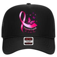 Woman Butterfly Support Squad Breast Cancer Warrior Pink High Crown Mesh Back Trucker Hat