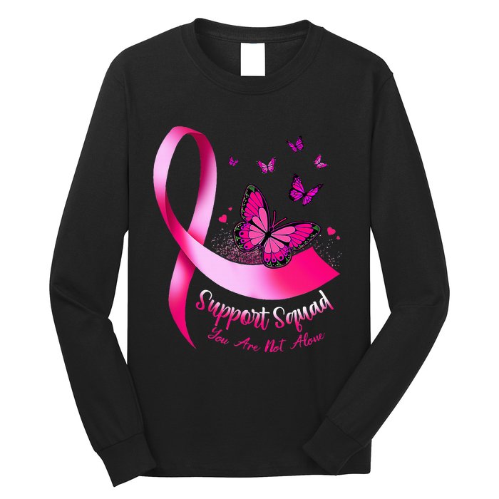 Woman Butterfly Support Squad Breast Cancer Warrior Pink Long Sleeve Shirt