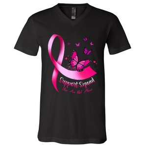 Woman Butterfly Support Squad Breast Cancer Warrior Pink V-Neck T-Shirt