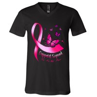 Woman Butterfly Support Squad Breast Cancer Warrior Pink V-Neck T-Shirt