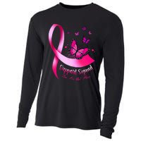 Woman Butterfly Support Squad Breast Cancer Warrior Pink Cooling Performance Long Sleeve Crew