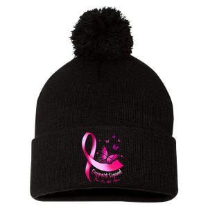 Woman Butterfly Support Squad Breast Cancer Warrior Pink Pom Pom 12in Knit Beanie