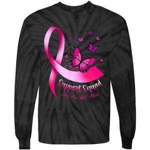 Woman Butterfly Support Squad Breast Cancer Warrior Pink Tie-Dye Long Sleeve Shirt