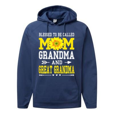 Womens Blessed To Be Called Mom Grandma Great Grandma Mother's Day Performance Fleece Hoodie