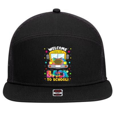 Welcome Back To School Funny Outfit School Bus Driver 7 Panel Mesh Trucker Snapback Hat