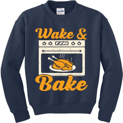 Wake Bake Turkey Feast Meal Dinner Chef Funny Thanks Giving Kids Sweatshirt