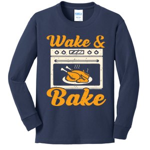 Wake Bake Turkey Feast Meal Dinner Chef Funny Thanks Giving Kids Long Sleeve Shirt