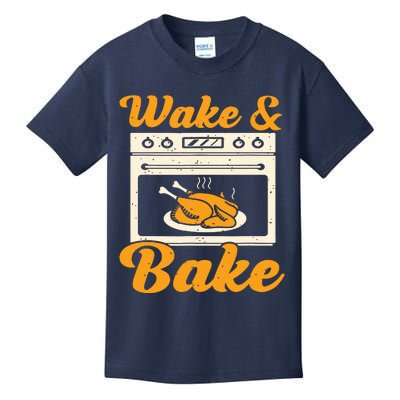 Wake Bake Turkey Feast Meal Dinner Chef Funny Thanks Giving Kids T-Shirt