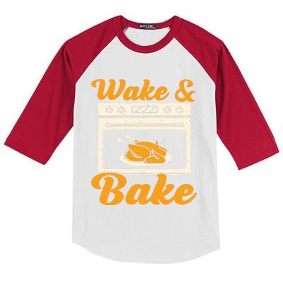 Wake Bake Turkey Feast Meal Dinner Chef Funny Thanks Giving Kids Colorblock Raglan Jersey