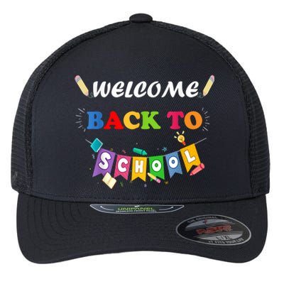 Welcome Back To School First Day Of School Teachers Kids Flexfit Unipanel Trucker Cap