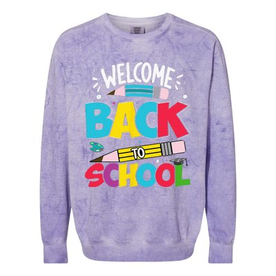 Welcome Back To School For Teachers Students Colorblast Crewneck Sweatshirt