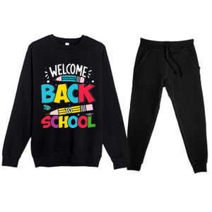 Welcome Back To School For Teachers Students Premium Crewneck Sweatsuit Set