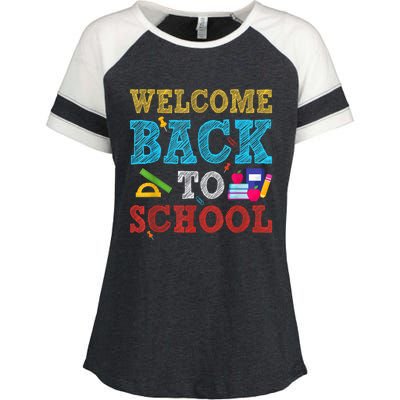 Welcome Back To School First Day Of School Teachers Kids Enza Ladies Jersey Colorblock Tee