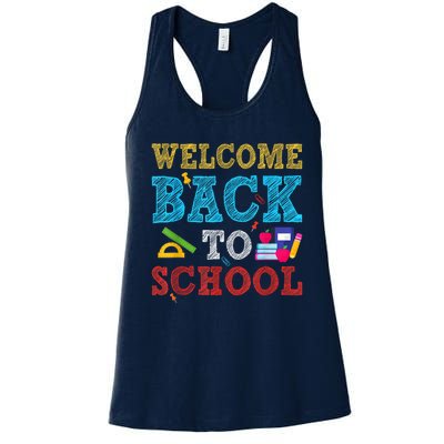 Welcome Back To School First Day Of School Teachers Kids Women's Racerback Tank