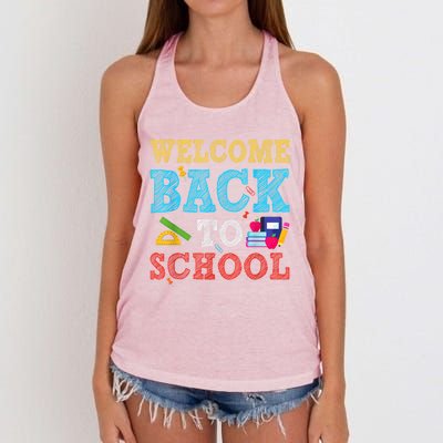 Welcome Back To School First Day Of School Teachers Kids Women's Knotted Racerback Tank