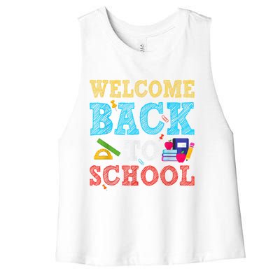 Welcome Back To School First Day Of School Teachers Kids Women's Racerback Cropped Tank