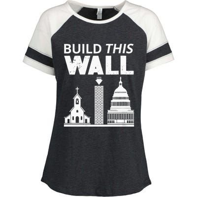 Womens Build This Wall Separation Of Church And State USA Enza Ladies Jersey Colorblock Tee