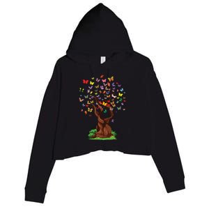 Womens Butterfly Tree Beautiful Nature Lover Butterfly Crop Fleece Hoodie