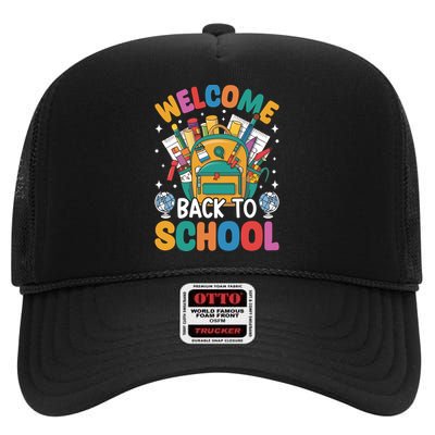 Welcome Back To School High Crown Mesh Back Trucker Hat