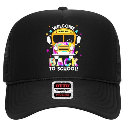 Welcome Back To School For Bus Drivers Transportation Dept High Crown Mesh Back Trucker Hat