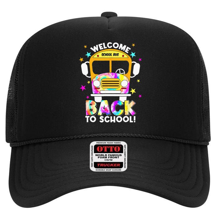 Welcome Back To School For Bus Drivers Transportation Dept High Crown Mesh Back Trucker Hat