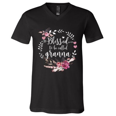 Womens Blessed To Be Called Granna Thankful Blessed Granna V-Neck T-Shirt